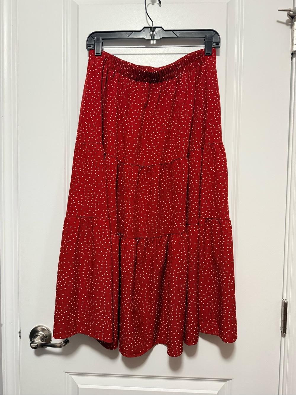 Red Polka Dot Tiered Maxi Skirt - Elastic Waist